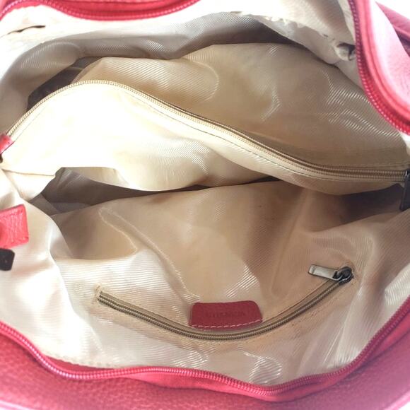 Vera Pelle Shoulder Bag Large Red Pebble Leather Purse with Ring Stitch Detail - Picture 10 of 11